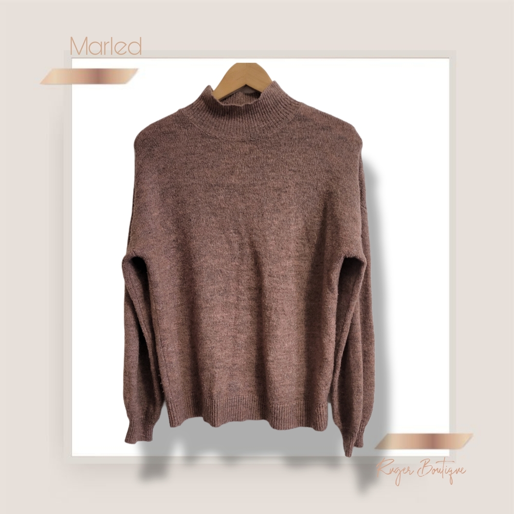 🌿Marled Knit Women's Large Soft Brown Pink Cream Crewneck Sweater - Picture 3 of 10